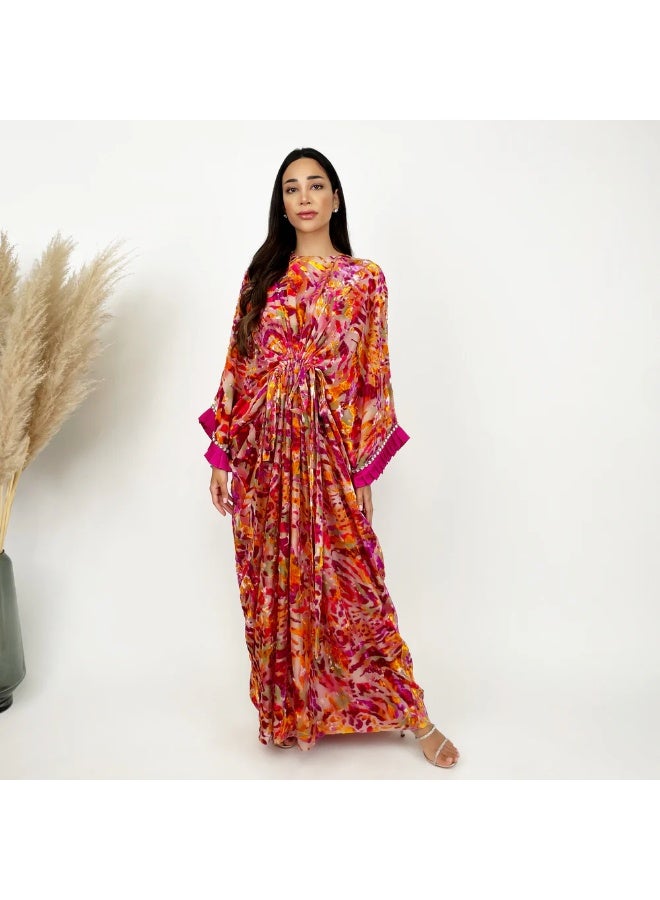 QABEELA RAM24 ELISE PINK DEVORÉ KAFTAN - Image 4